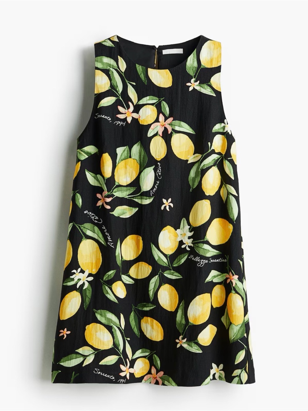 H&M Black Mini Dress with Yellow Lemon Print size medium